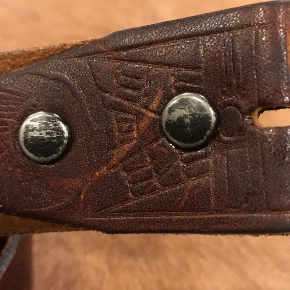 Brown Leather Belt Size 36 Aztec Indian Design